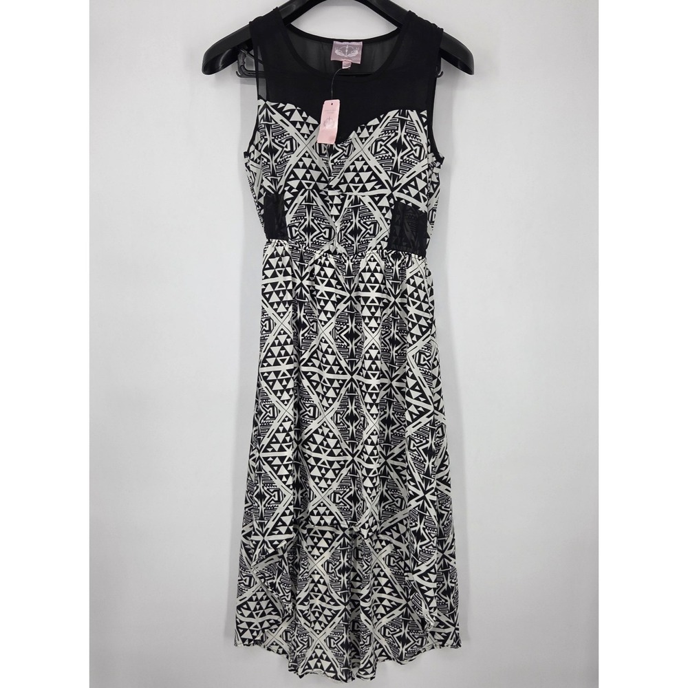 NEW Romeo & Juliet Couture Hi-Lo‎ Dress Medium Sleeveless Geometric Black White
